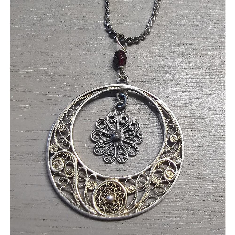 Vintage Handmade Scrollwork Filligree SS Necklace Pendant - Chain Not Included